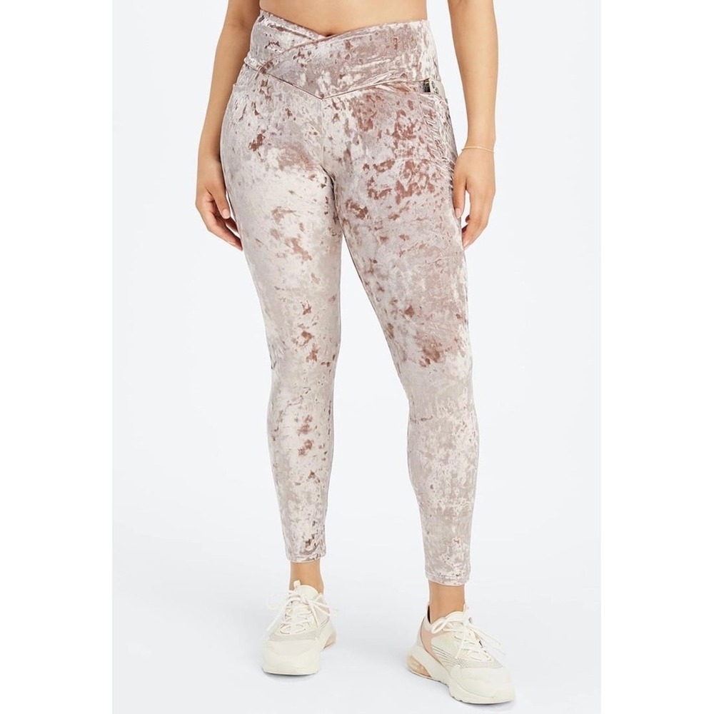 Fabletics High Waisted Crushed Velour Crossover Leggings Teddy XL 12/14 NWT
